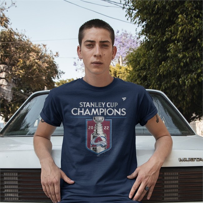Fans Edgen Store Fanatics Branded Colorado Avalanche Heathered Charcoal 2022 Stanley Cup Champions Locker Room Tee Shirt Fanatics Experience Barstool Denver