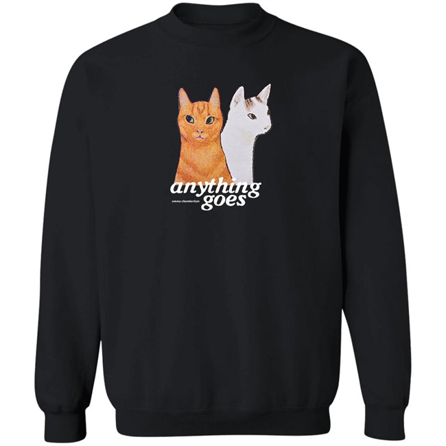 Anything Goes Emma Chamberlain Merch Anything Goes Cats Crewneck Sweatshirt Anything Goes Emma Chamberlain Merch Anything Goes Cats Crewneck Sweatshirt