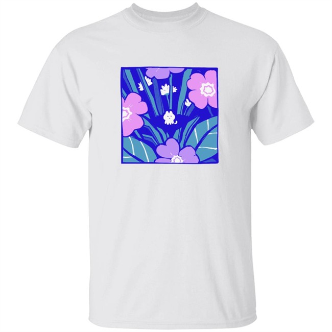 Giraffalope Floral Garden Cat T Shirt White