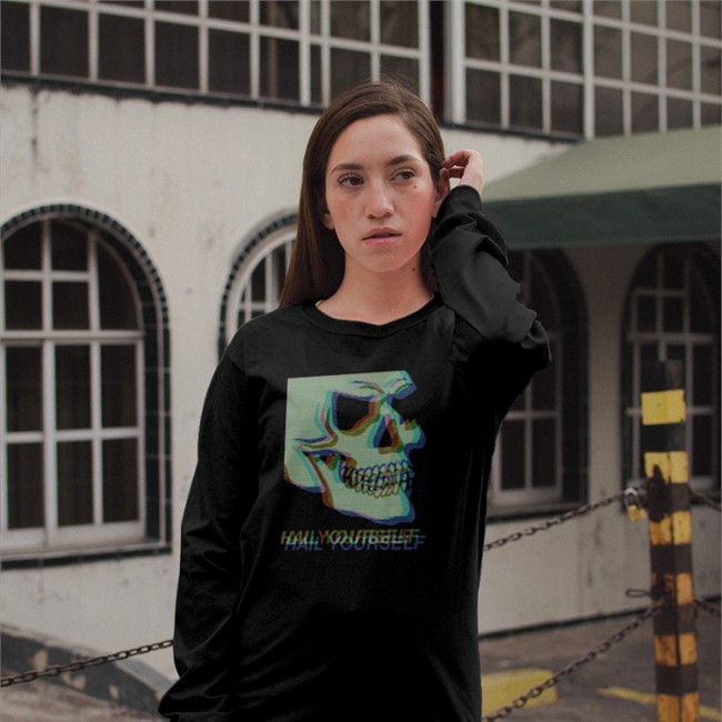 Lpotl Last Podcast Merch Digital Skull Hail Yourself Long Sleeve Last Podcast On The Left Lpotl Last Podcast Merch Digital Skull Hail Yourself Tee Last Podcast On The Left
