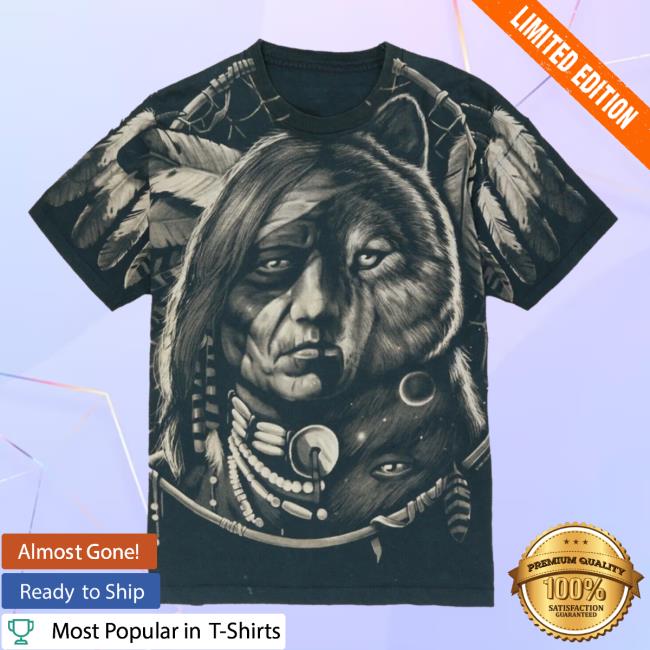 Official Throwback Vault Vintage Native Chief Wolf Liquid Blue T-Shirt Dream Catcher Aop 1996 90S All Over Print