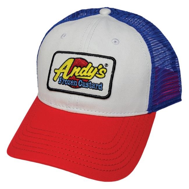 Official Andy's Frozen Custard Merch NEW! Trucker Cap - Red-White-Royal