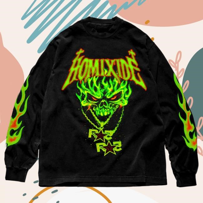 Official Playboi Carti Merch Store Homixide Gang HXG Green Flames Long Sleeve New Shirt