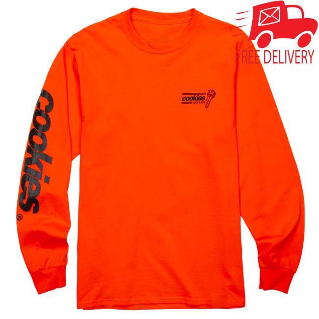 Official Cookies Merch Store Cookies Spring 2 Lock And Key Long Sleeve T-Shirt Orange Apparel Clothing Shop Cookiessf