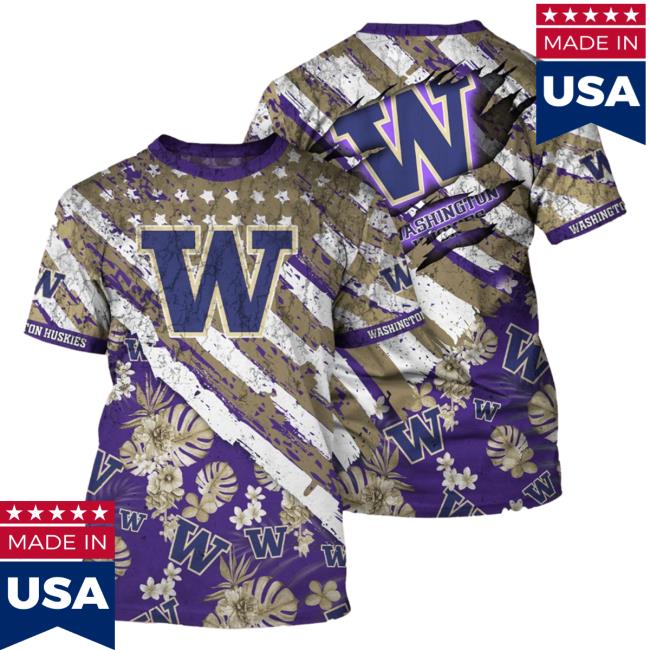 Banantees Washington Huskies Tropical Flower Style And Flag All Over Printed 3D Shirt