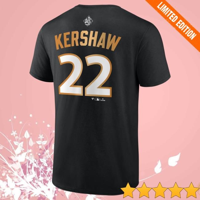 Men's Los Angeles Dodgers Clayton Kershaw Fanatics Black 2025 World Series Champions Name & Number Tee Official MLB Shop