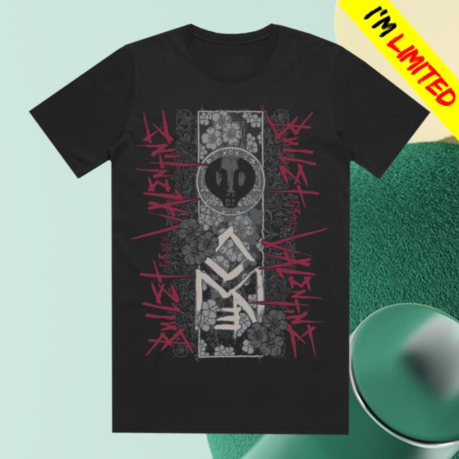 Official Bullet For My Valentine Floral Skull Scroll Black Top Shirt