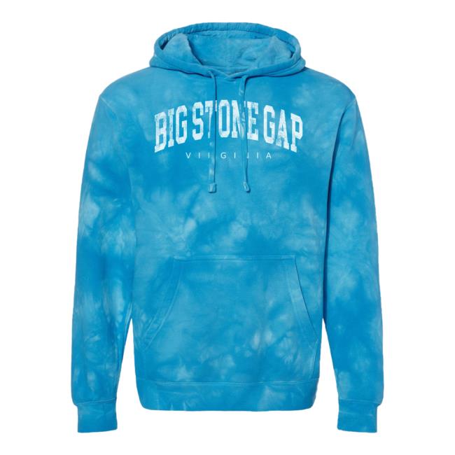Official Hometown Apparel Clothing Merch Big Stone Gap Virginia Urban Vibe Tie-Dye Crew Tie Dye Aqua Blue Ink Color: White