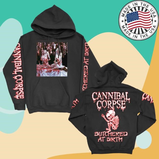 Official Cannibal Corpse Merch Cannibal Corpse Butchered At Birth Poster Crew neck Sweatshirt (Black)
