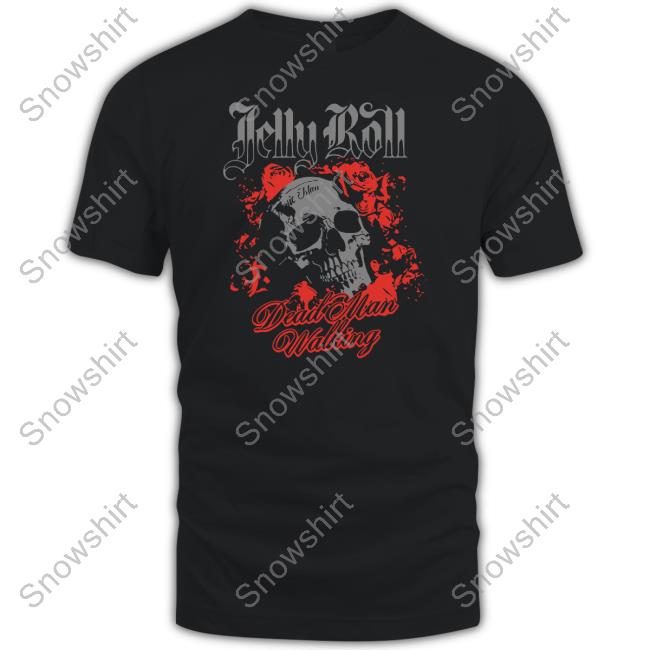 Jelly Roll Merch Dead Man Walking Black Floral Skull Long Sleeve Tee