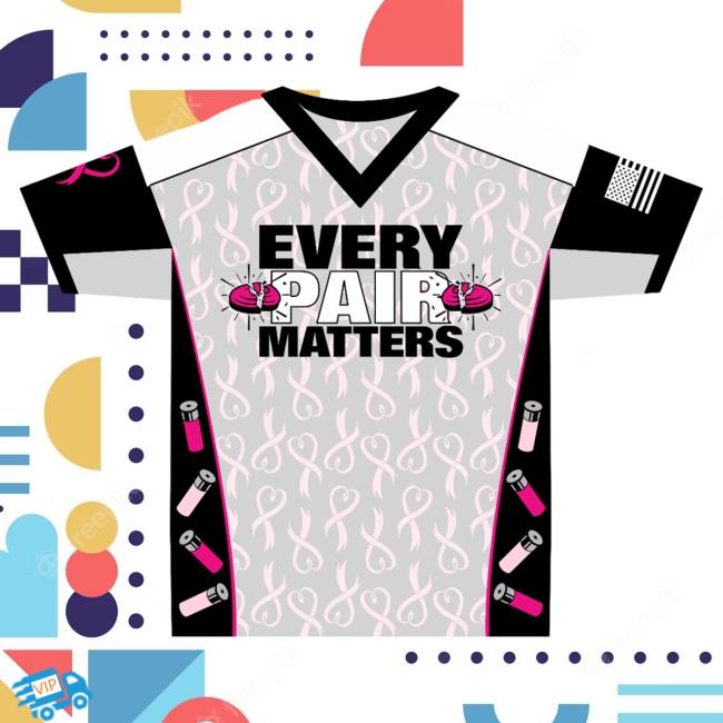 Official Clay Shootingg Every Pair Matters Sublimated T-Shirts – Breast Cancer Awareness T-Shirts Grey V-Neck