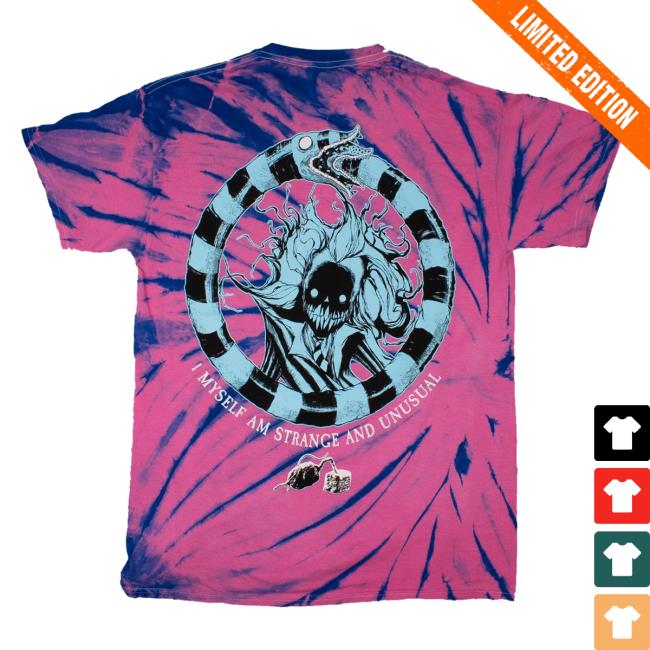 Official Any Means Necessary Clothing Tie Dye Beetlejuice I Myself Am Strange And Unusual Shirt New Andromeda Tie-Dye