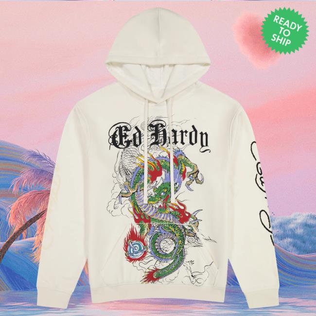 Official Ed Hardy Merch Store Japan Dragon Ivory Crew neck EdHardy Apparel Clothing Shop