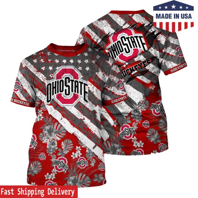 Banantees Ohio State Buckeyes Tropical Flower Style And Flag All Over Printed 3D Tshirt
