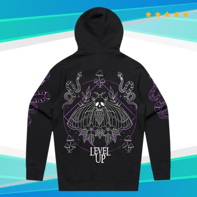 Level Up Merch Level Up Skull Moth Long Sleeve Shirt Official Level Up Merch Level Up Skull Moth Hooded Sweatshirt