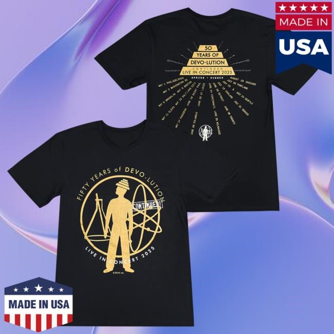 Official Devo Merch 50 Years of Devolution 2025 Black Tour T Shirt