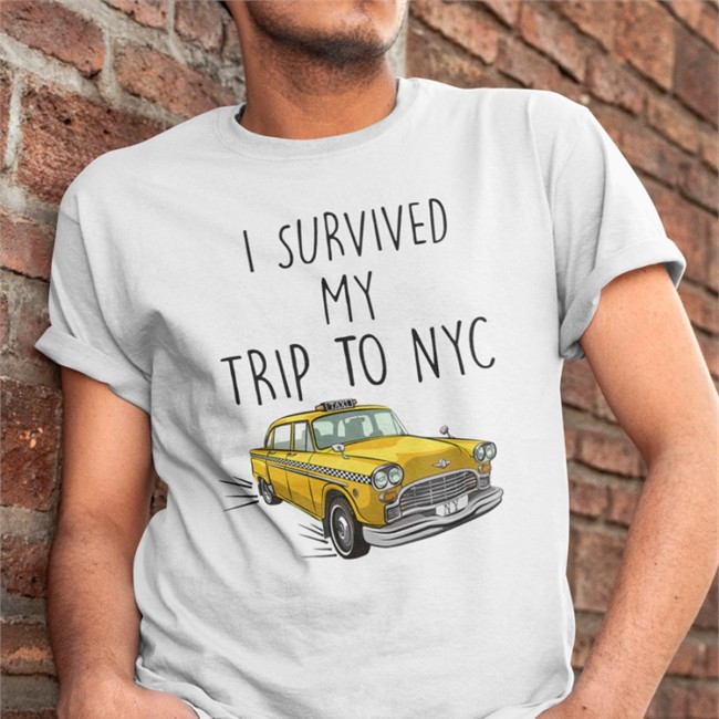 Iso Austin Pit I Survived My Trip To Nyc Yellow Car Taxi T Shirt White