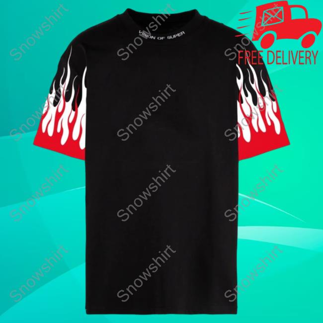 Official Vision Of Super Black Shirt With Printed Red And White Flames