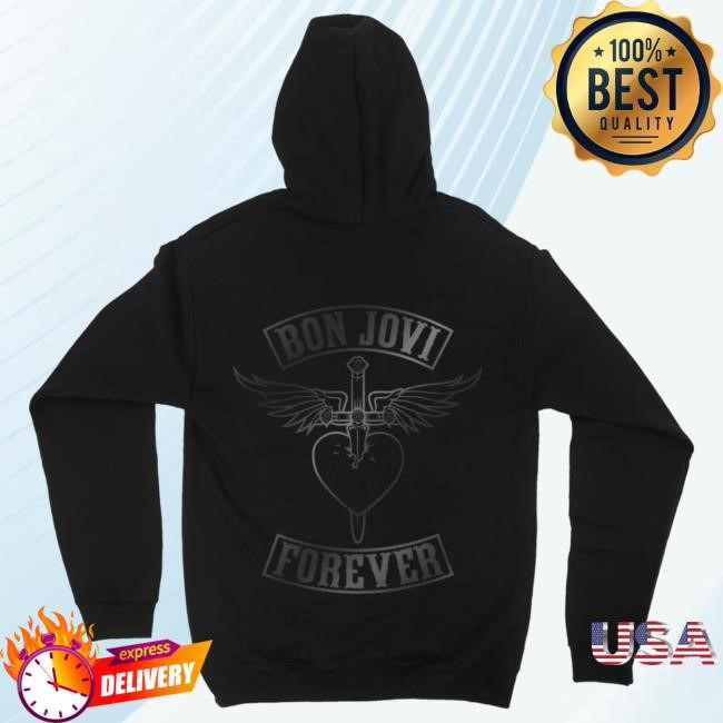 Official Bon Jovi Merch Store Shop Bon Jovi Black on Black Patch Pull Over Hoodie BonJovi