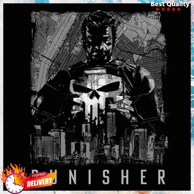 Official Heroes And Villains Forge Series Marvel The Punisher NYC Skyline Forge T Shirt