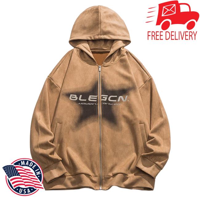 Official Lemandik Zipper Suede Coffee Hoodie Tie Dye Star