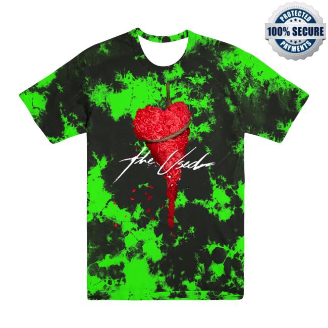 The Used Band Merch Shop Rose Heart Dye T Shirt - Green/Black