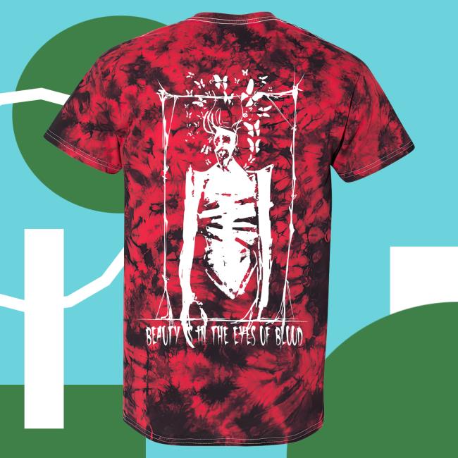 Official Any Means Necessary Clothing Tie Dye Blooderfly Redfall Beauty Is In The Eyes Of Blood Tee Shirt Red Crystal Tie-Dye