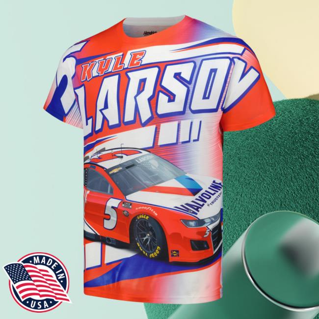 Official Nascar Store Merch Shop Kyle Larson Hendrick Motorsports Team Collection White Valvoline Accelerator Total Print T-Shirts