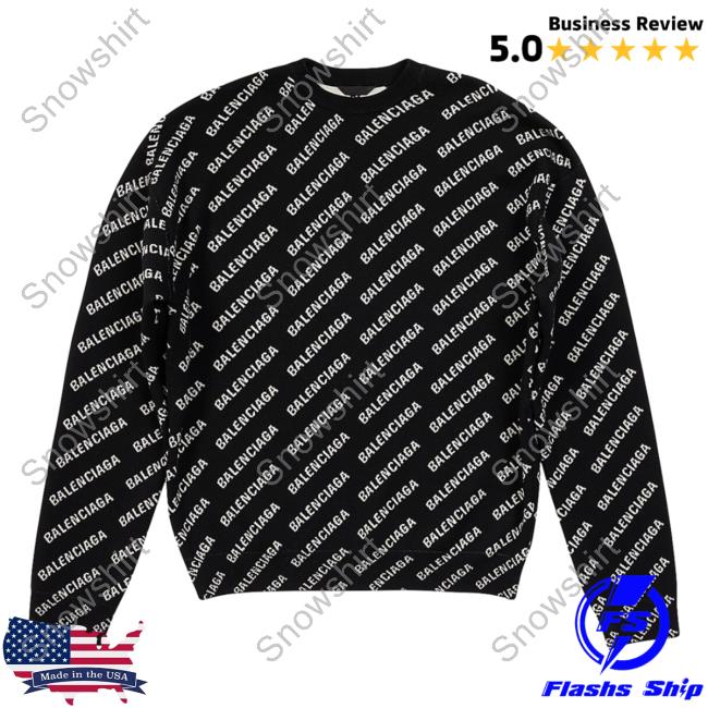 Official Saks Fifth Avenue Clothing Store Shop Balenciaga Mini Allover Logo Black White AOP Crew neck Sweatshirt 3D All Over Print Saksfifthavenue