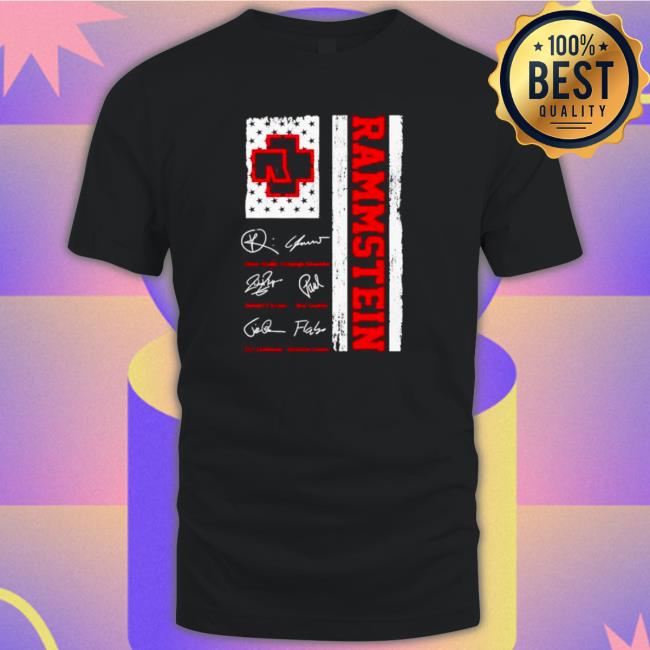 Official Rammstein Oliver Riedel Christoph Schneider Richard Z Kruspe Paul Landers Till Lindemann Christian Lorens signatures Shirt