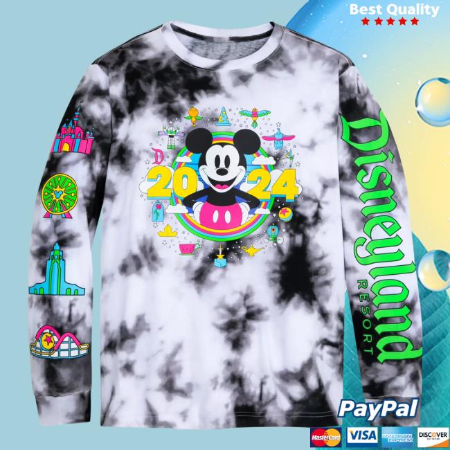 Official Shop Disney Merch Store Mickey Mouse Tie-Dye Long Sleeve Shirt 2023 Disneyland 2024 Shopdisney