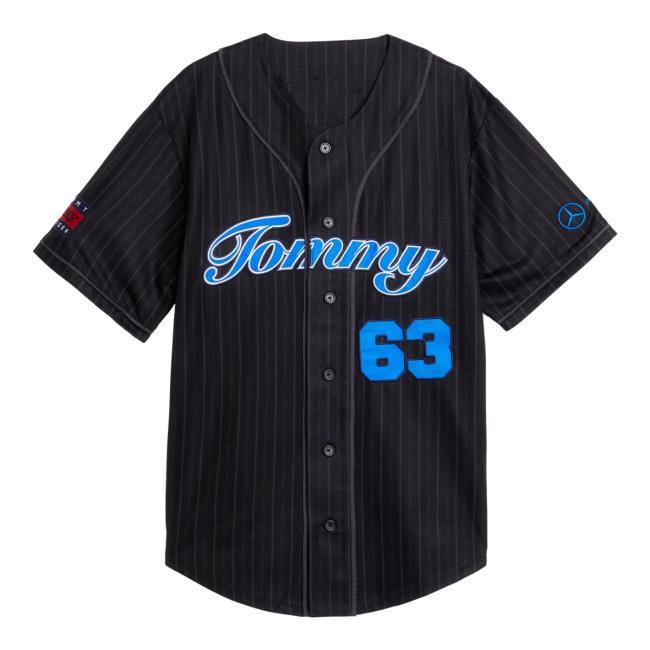Official Mercedes Amg F1 Merch Tommy X Mercedes-Amg F1 X Awake Ny Baseball Jersey T Shirt Black/Blue 63 MercedesAmgF1 Apparel Clothing Store Shop