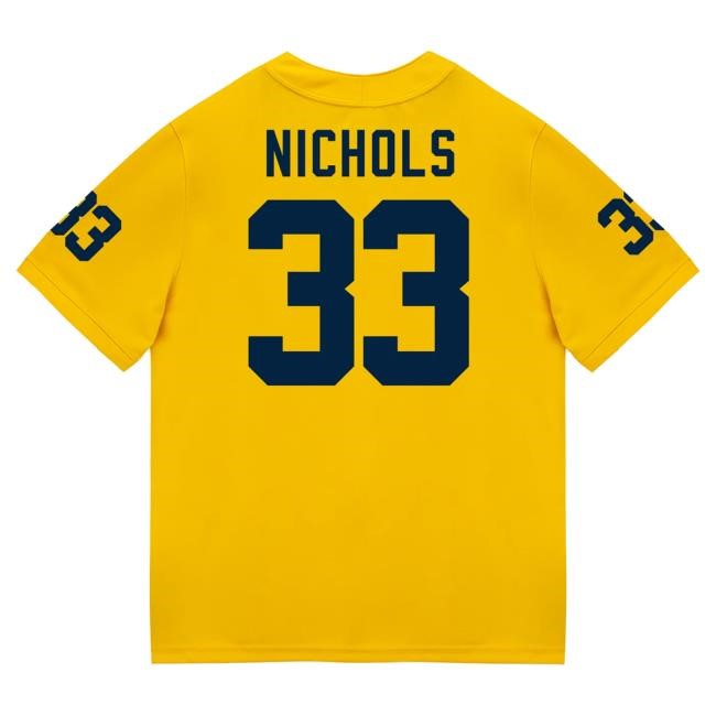 The M Den Michigan Wolverines #33 Dominic Nichols Student Athlete Maize Football Jersey Tees