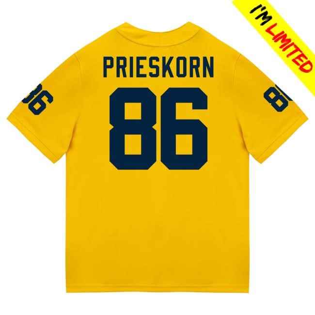 Official The M Den Michigan Wolverines #86 Brady Prieskorn Student Athlete Maize Football Jersey Tee