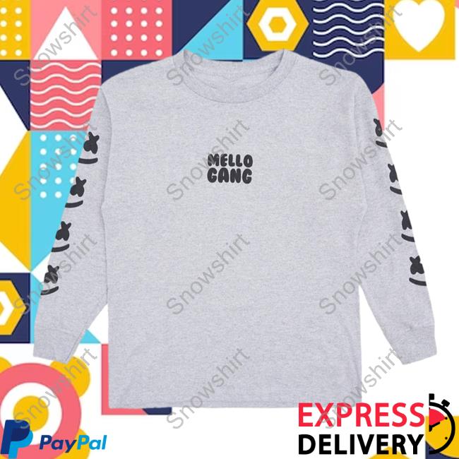 Official Marshmello Music Clothing Store Shop Mellogang Faces L/S Pullover Sweatshirt Athletic Heather Marshmellomusic Merch
