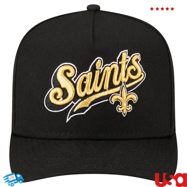 Official Born X Raised + Saints Pro Script A-Frame Snapback Hat: Black NFL 2025 Kickoff