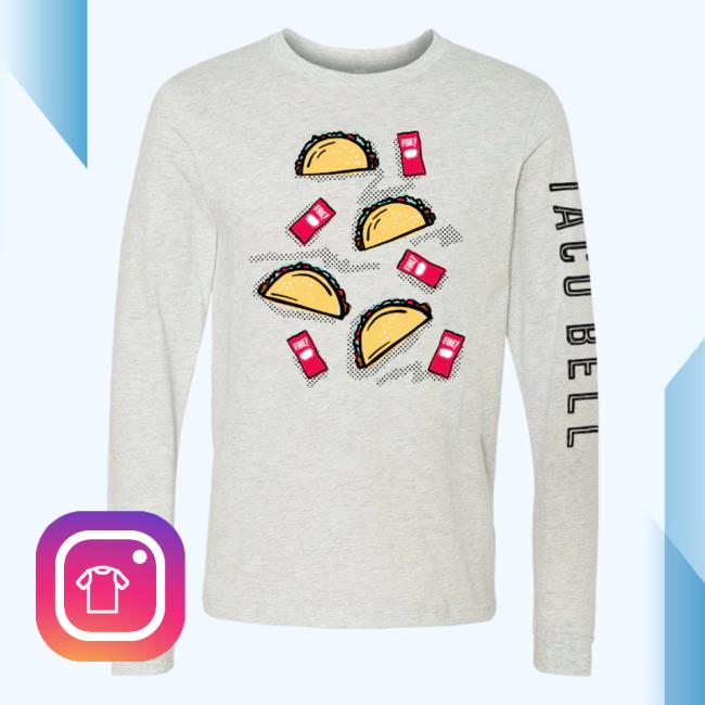 Official Taco Bell Fire Sauce Packet and Tacos Long Sleeve Shirt