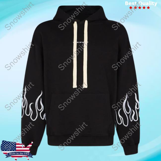 Official Vision Of Super Black Crewneck Sweatshirt With White Flames