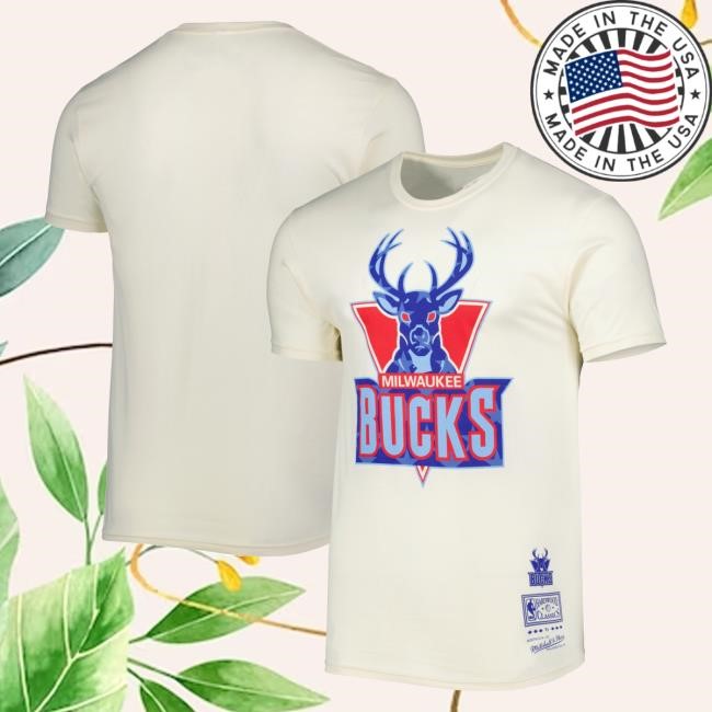 Milwaukee Bucks Mitchell & Ness Cream Hardwood Classics Americana Freedom New Tee