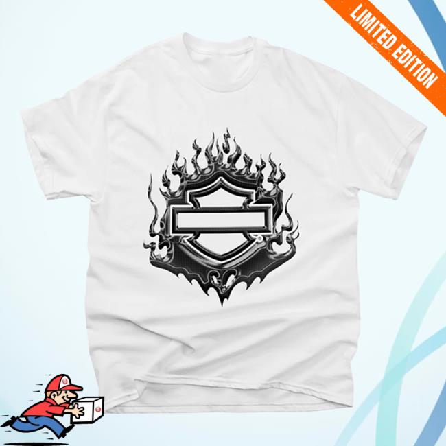 Official Post Malone Merch Store Post Malone Post Malone X H-D Flaming Bar & Shield White Shirt New Post Malone Apparel Clothing Shop PostMalone