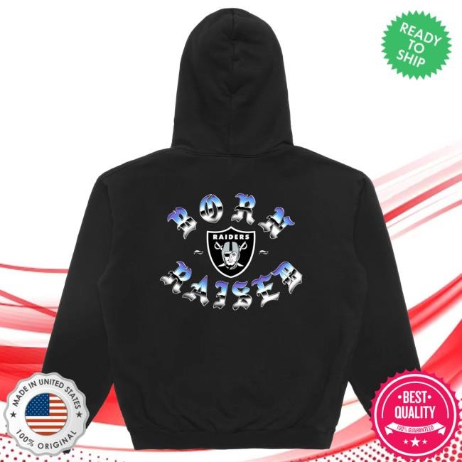 Official Born X Raised Merch Store Shop Born X Raised + Raiders Metal Rocker Crew neck Sweatshirt: Black BornxRaised