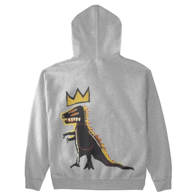 Official The Brant Foundation x Rome Pays Off Jean-Michel Basquiat Pez Dinosaur Popover Hoodie Gray BrantFoundation
