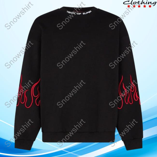 Official Vision Of Super Black Hoody With Red Flames