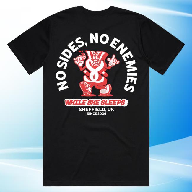 Official While She Sleeps Merch Bar No Sides, No Enemies Mascot T Shirt Black Merch Bar