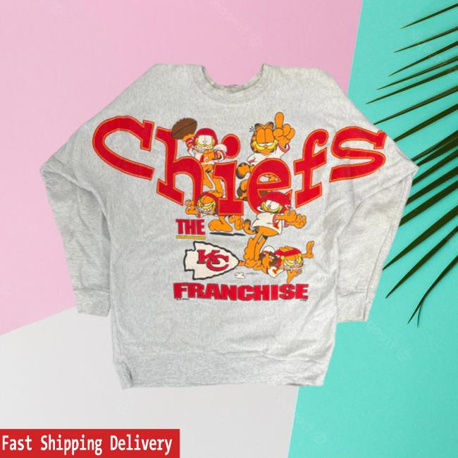 Kansas City Chiefs Westside Storey Vintage 90S Rare Aop Garfield Kc Chiefs Long Sleeve T Shirt Grey