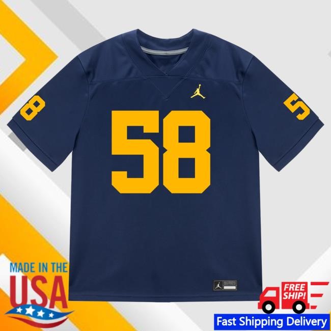 The M Den Michigan Wolverines #58 Giovanni El-Hadi Student Athlete Blue Football Jersey Hot Shirt
