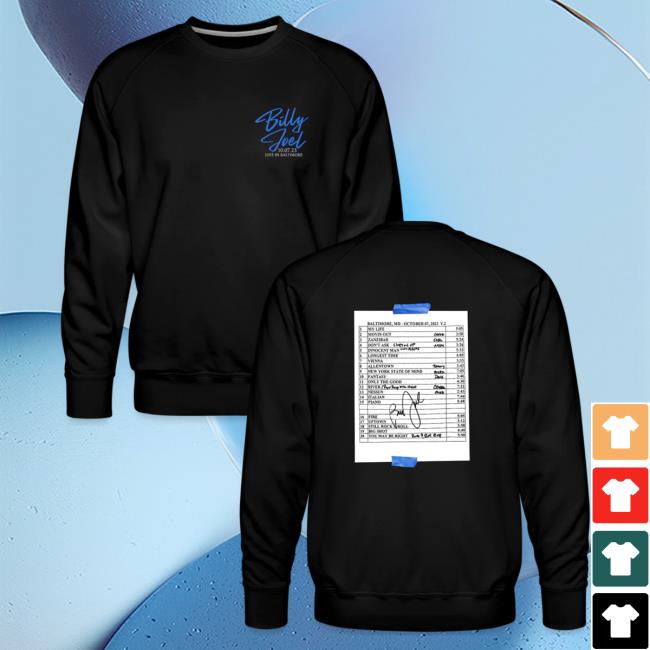 Official Billy Joel Merch Store Billy Joel "10-7-23 Baltimore Set List" Black Crew neck Online Exclusive Billy Joel Shop BillyJoel