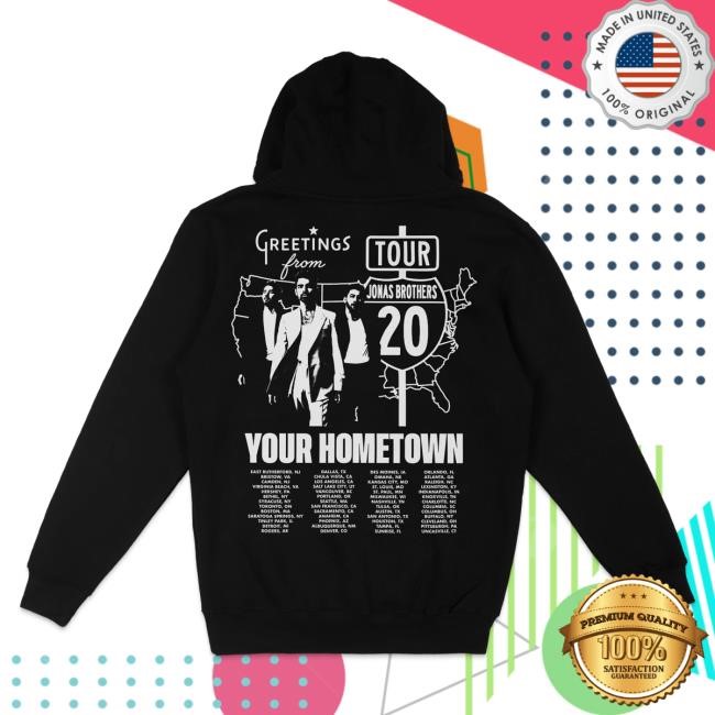 Official Jonas Brothers Merch Store Shop Greeting's From Your Hometown Tour Hoody - Black JonasBrothers