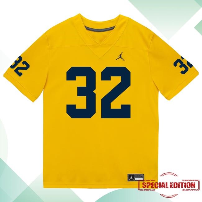 Michigan Wolverines #32 John Volker Student Athlete Maize Football Jersey Hot Shirt The M Den Shop Official