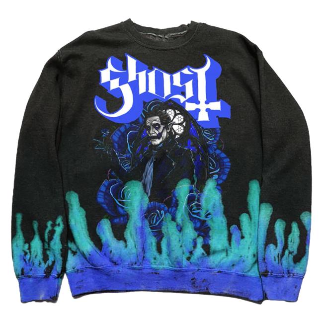 Official Ghost Band Rock Backstreet Merch Store Shop Darkness Custom Flames Custom Dye Crew neck Sweatshirt Backstreetmerch